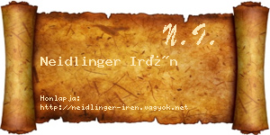 Neidlinger Irén névjegykártya